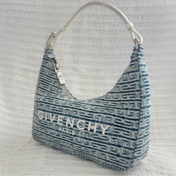 Givenchy 4G Logo Small Moon Cut Out Hobo Tote Handbag Denim Blue Shoulder Purse - Picture 5 of 17